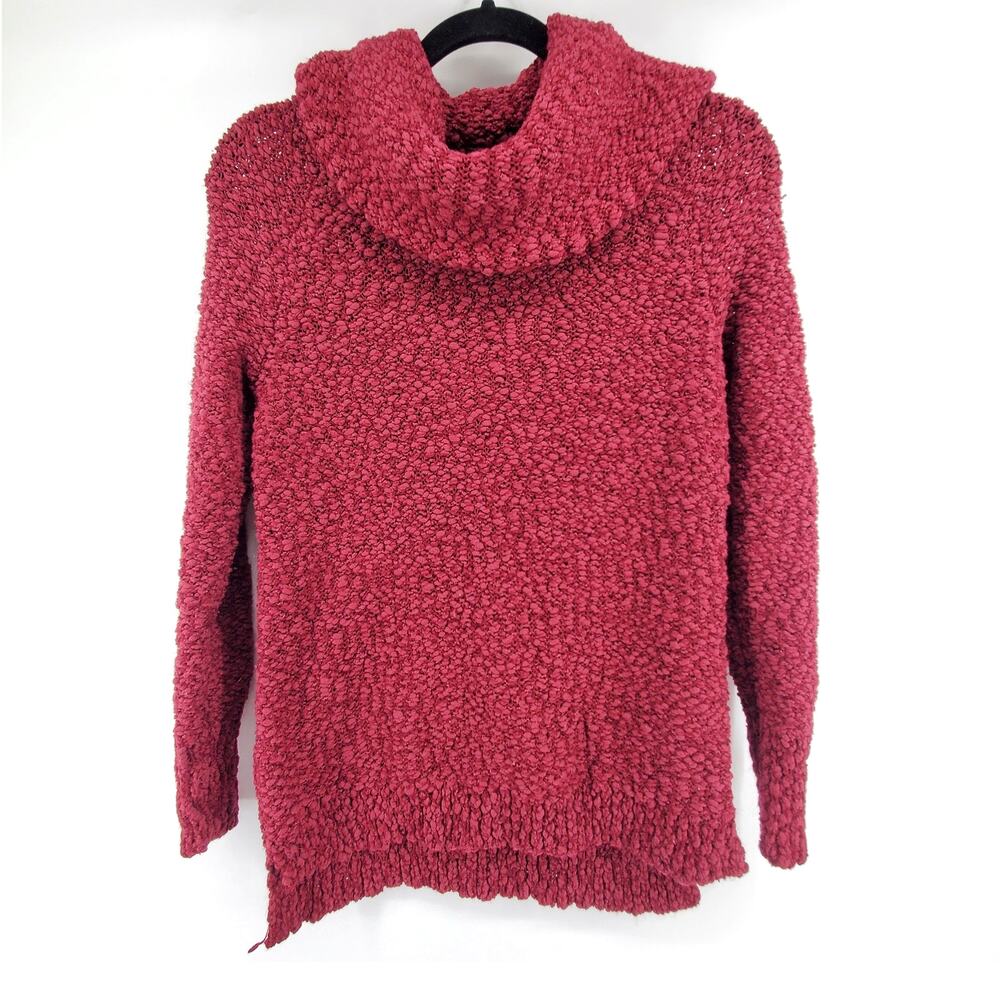 Vintage Liz Claiborne Petites Maroon Chunky Textured Knit Cowl Tunic Sweater| PS